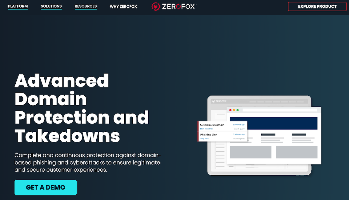 ZeroFox homepage screenshot